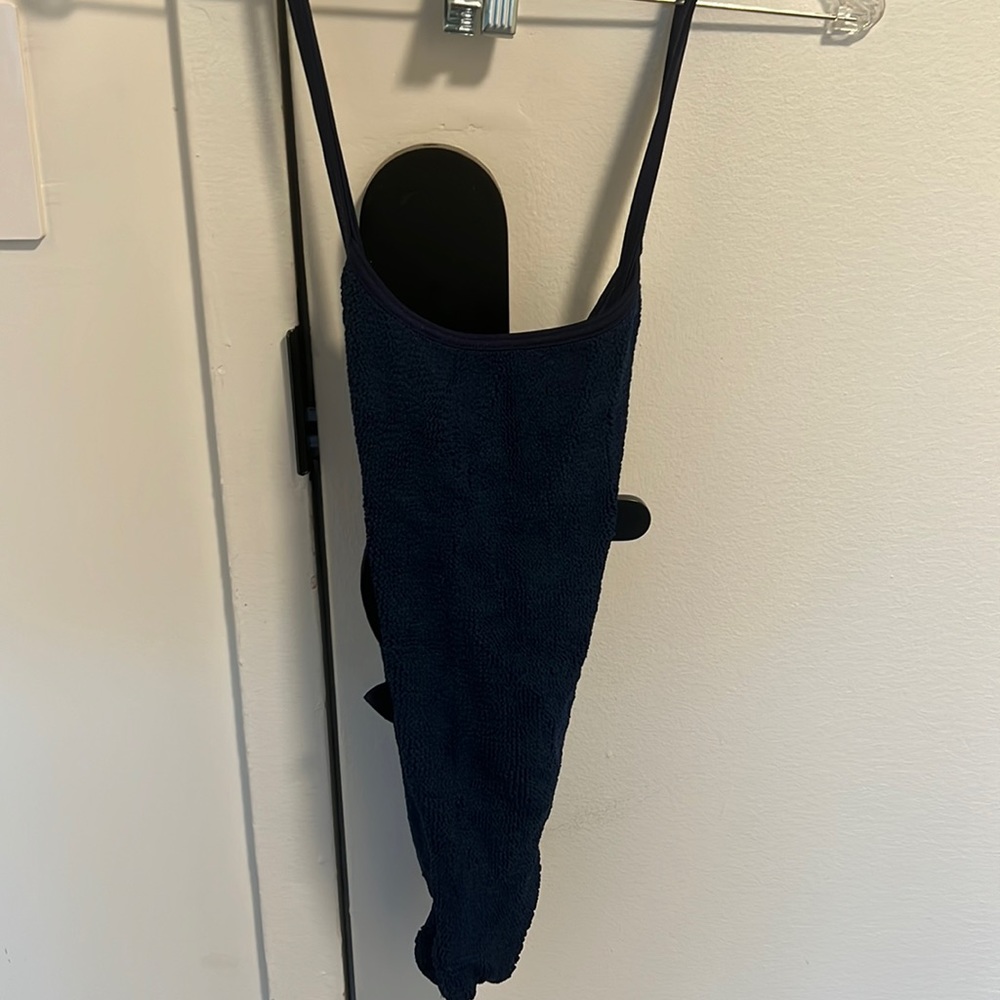 Hunza G navy blue one piece  with bow detail on back